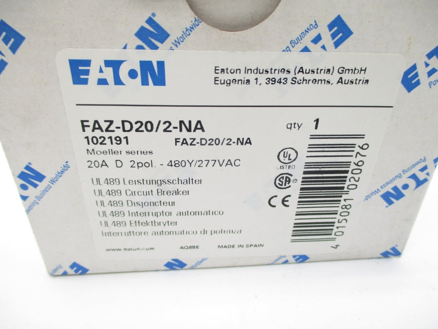 EATON FAZ-D20/2-NA 102191 277VAC 20A NSMP