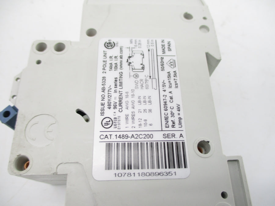 INDUSTRIAL SPARE PART 1489-A2C200 SER. A 277V 20A NSNP