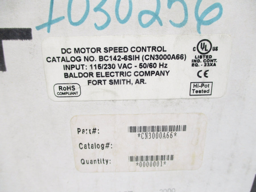 BALDOR ELECTRIC BC142-6SIH CN3000A66 115/230VAC NSMP