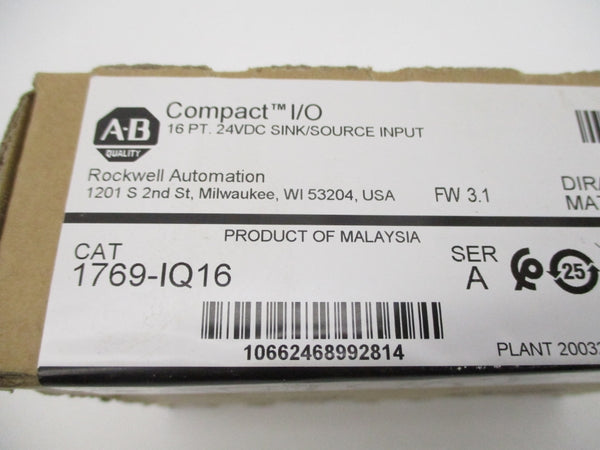 ALLEN BRADLEY 1769-IQ16 SER. A F/W 3.1 24VDC DATE: 2023 NSFS