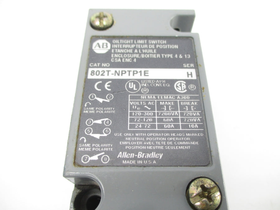 ALLEN BRADLEY 802T-NPTP1E SER. H 120-300VAC  60A (AS PICTURED) UNMP