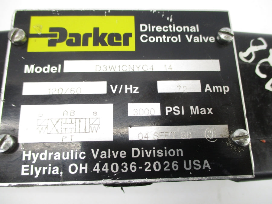 PARKER D3W1CNYC414 120V .72A 3000PSI NSNP
