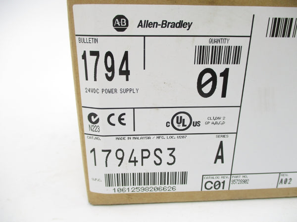 ALLEN BRADLEY 1794-PS3 SER. A 24VDC DATE: 2015 REV. A02 NSFS