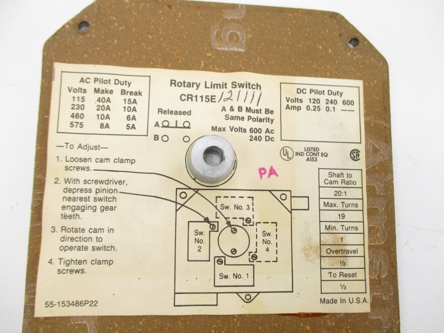GENERAL ELECTRIC CR115E121111 600VAC 8A NSNP