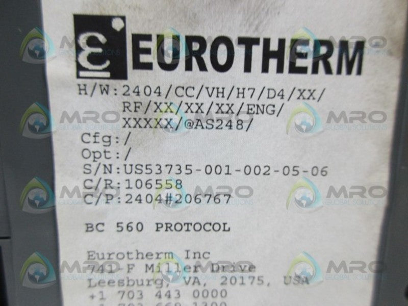 EUROTHERM 2404/CC/VH/H7/D4/XX/RF/XX/XX/XX/ENG/XXXXX/AS248 (AS PICTURED) UNMP