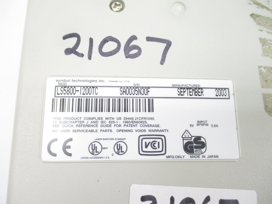 SYMBOL TECHNOLOGIES LS5800-I200TC 5V 0.6A NSNP