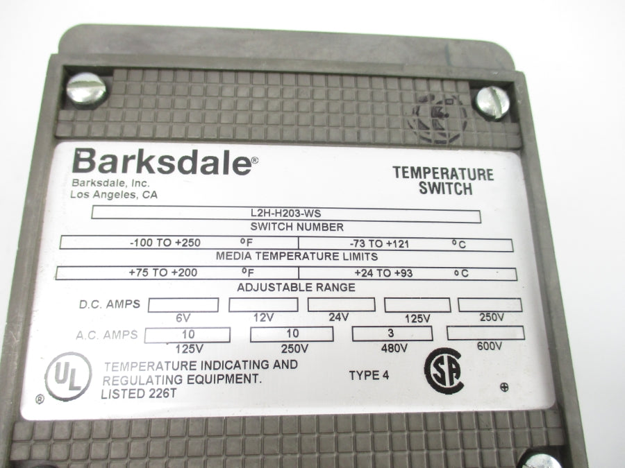 BARKSDALE L2H-H203-WS 480VAC 3 A .100-250'F NSNP