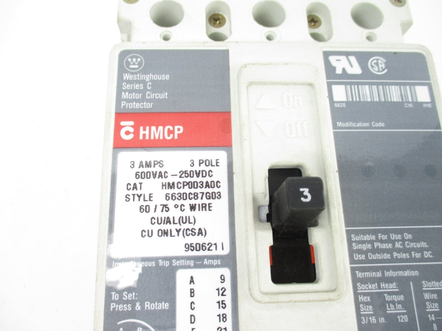 WESTINGHOUSE HMCP003A0C SER. C 600VAC 3A NSNP