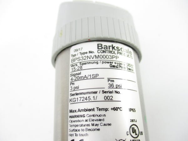 BARKSDALE BPS32NVM0003PP 15-28VDC 36PSI NSNP