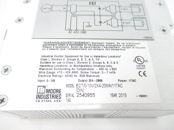 MOORE INDUSTRIES ECT/0-10V/2X4-20MA/117AC 0-10V NSNP