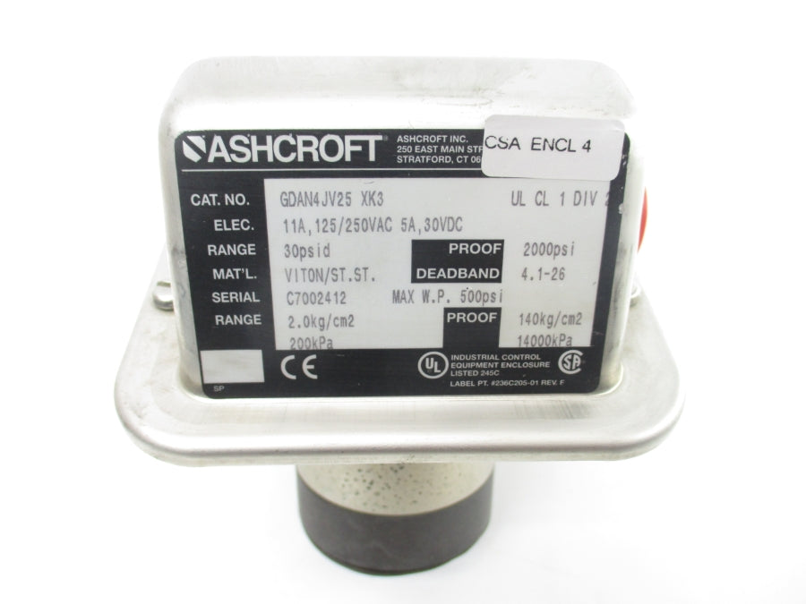 ASHCROFT GDAN4JV25XK3 125/250VAC 11A 30PSI NSNP