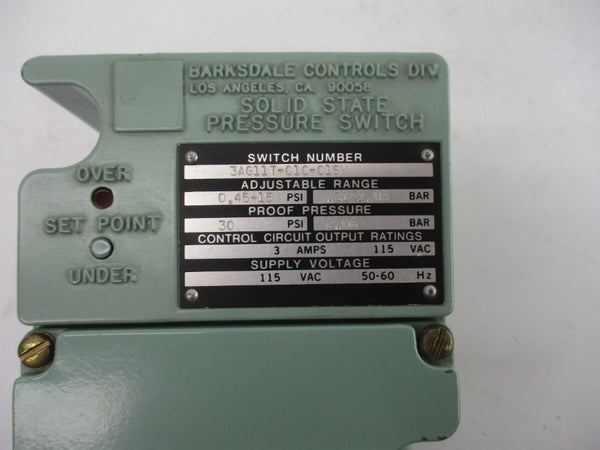 BARKSDALE CONTROLS 3AG11T-01C-01SW 115VAC 3A 0.45-15PSI NSNP