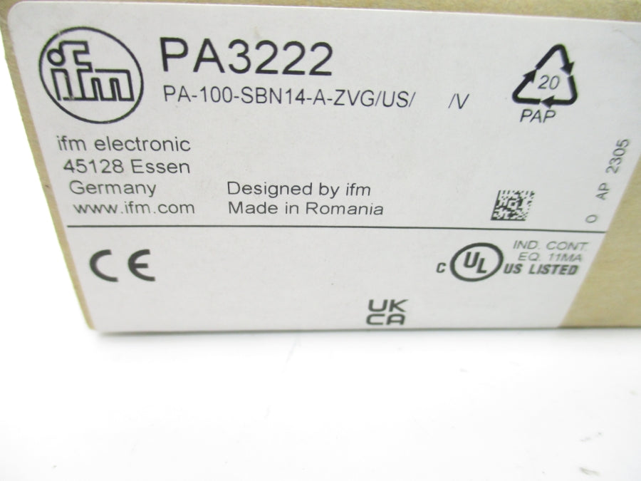 IFM EFECTOR PA3222 PA-100-SBN14-A-ZZVG/US//V 9.6-32VDC 4350PSI NSMP