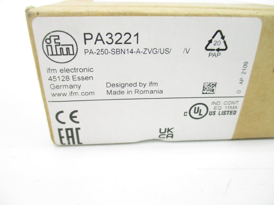 IFM EFECTOR PA3221 PA-250-SBN14-A-ZVG/US//V 9.6-32VDC NSMP