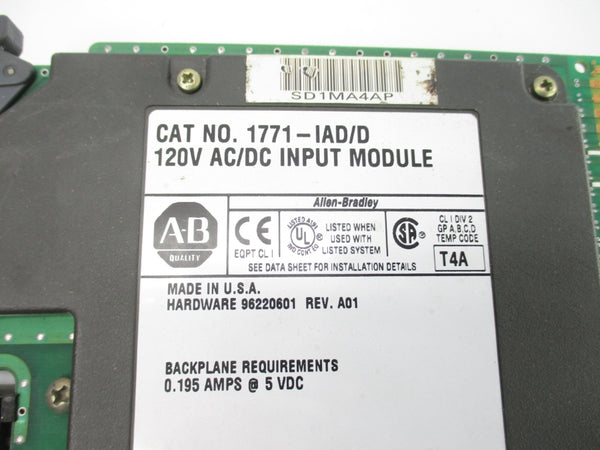 ALLEN BRADLEY 1771-IAD SER. D 120VAC/DC REV. A01 UNMP