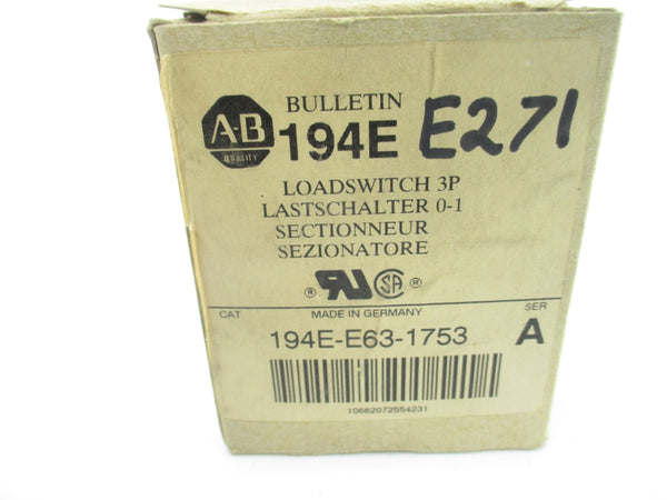 ALLEN BRADLEY 194E-E63-1753 SER. A 600VAC 40A (WH) NSMP