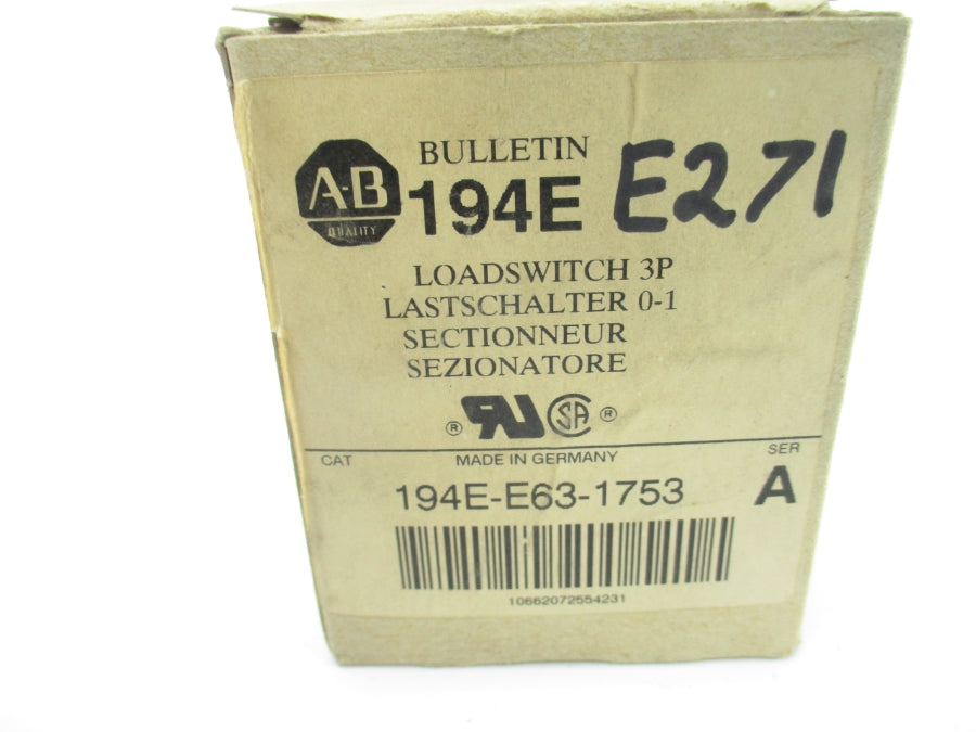 ALLEN BRADLEY 194E-E63-1753 SER. A 600VAC 40A (WH) NSMP