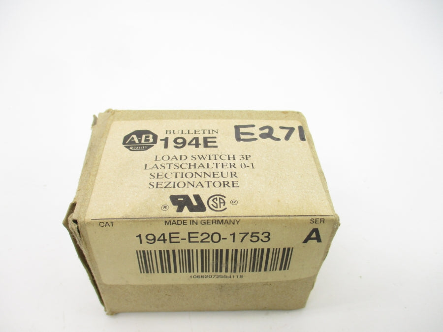 ALLEN BRADLEY 194E-E20-1753 SER. A 600VAC 25A (BR/WH) NSMP