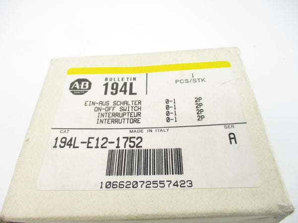ALLEN BRADLEY 194L-E12-1752 SER. A 600VAC 12A (WH/YL) NSMP