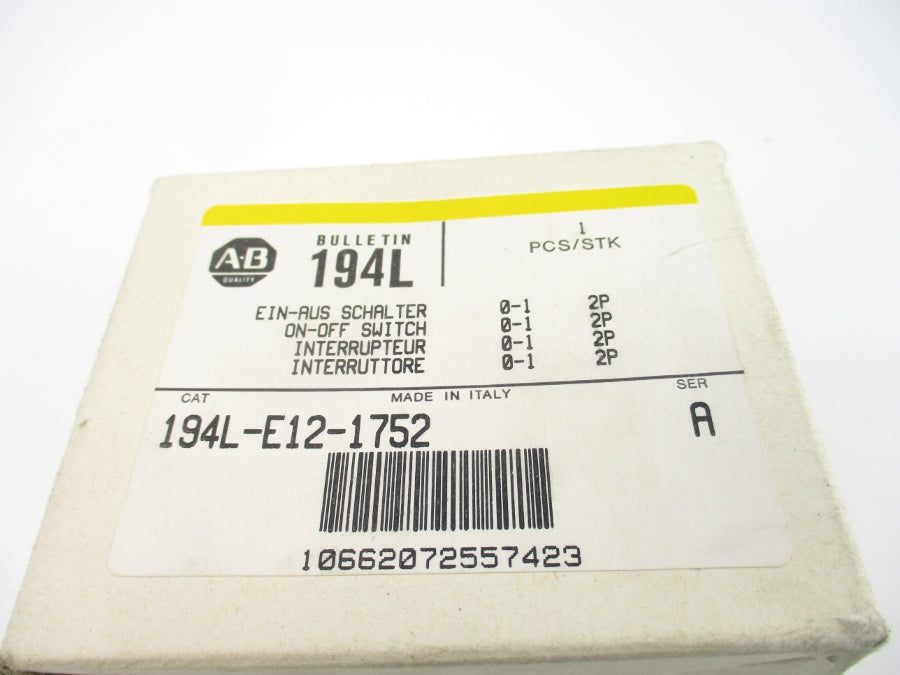ALLEN BRADLEY 194L-E12-1752 SER. A 600VAC 12A (WH/YL) NSMP