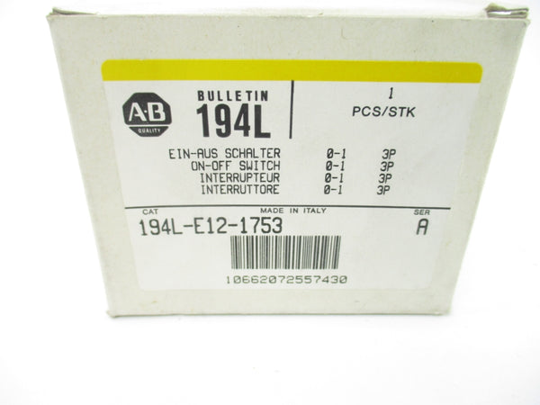 ALLEN BRADLEY 194L-E12-1753 SER. A 600VAC 12A (WH/YL) NSMP