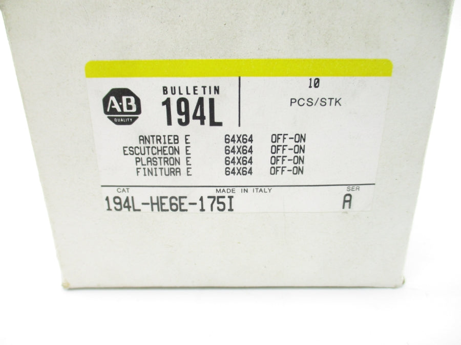 ALLEN BRADLEY 194L-HE6E-175I SER. A (PKG OF 10) (WH/YL) NSMP