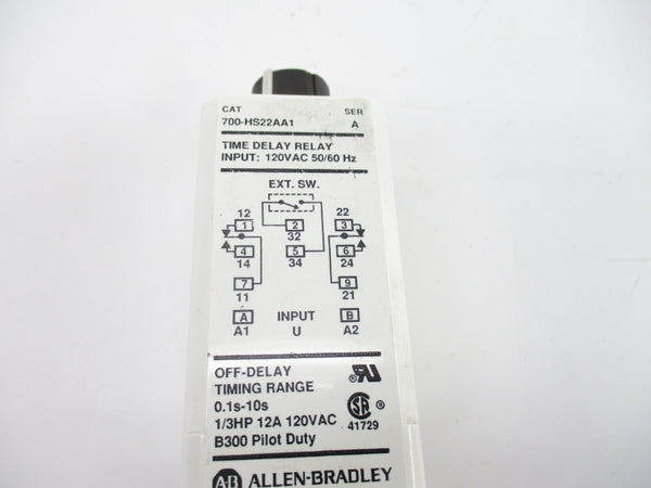 ALLEN BRADLEY 700-HS22AA1 SER. A 120VAC 12A 0.1S-10S UNMP
