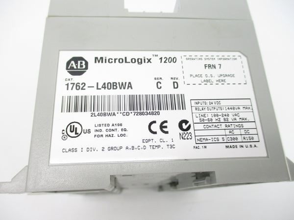ALLEN BRADLEY 1762-L40BWA SER. C F/W 7 24VDC REV. D NSNP