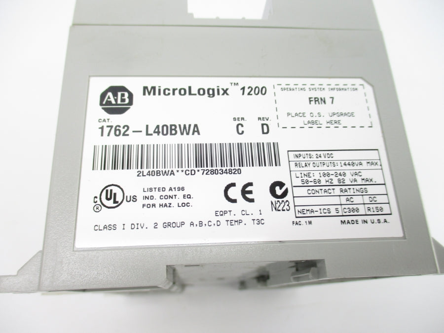 ALLEN BRADLEY 1762-L40BWA SER. C F/W 7 24VDC REV. D NSNP