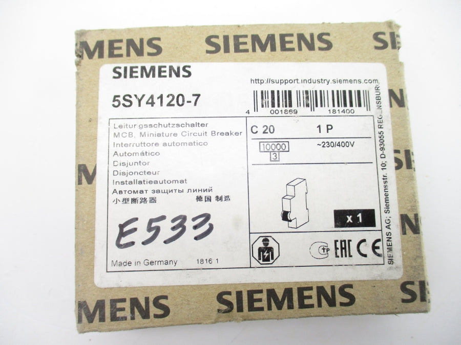 SIEMENS 5SY4120-7 230/400V 20A NSMP