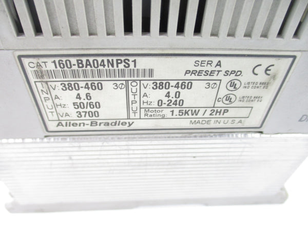ALLEN BRADLEY 160-BA04NPS1 SER. A 380-460V 4.0/4.6A UNMP