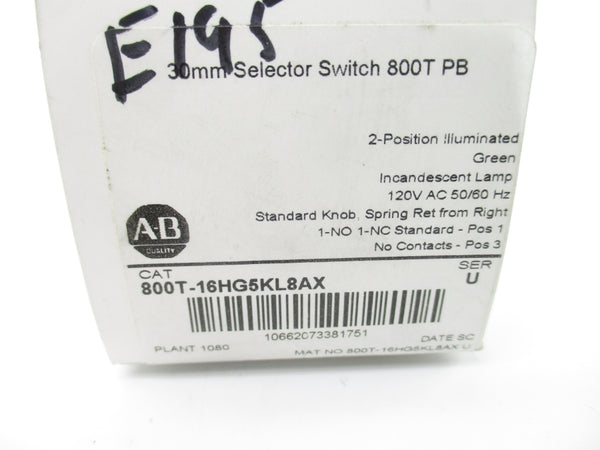 ALLEN BRADLEY 800T-16HG5KL8AX SER. U 120VAC (WH) NSMP