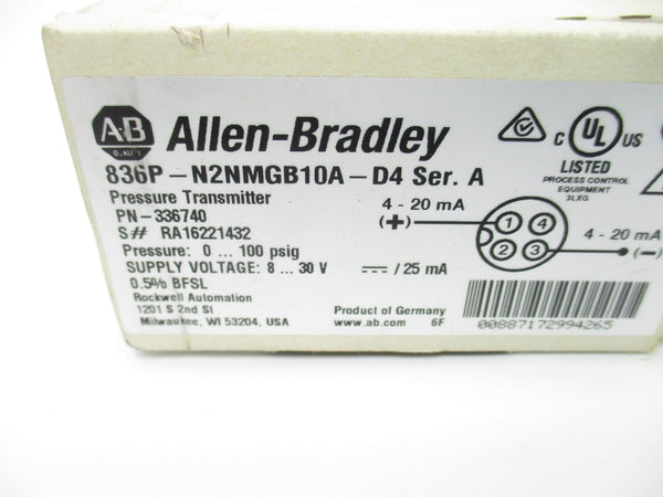 ALLEN BRADLEY 836P-N2NMGB10A-D4 SER. A 8-30VDC 100PSI (WH) NSMP