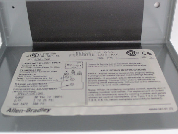 ALLEN BRADLEY 836-C6A SER. A 24-600V 100PSI NSNP