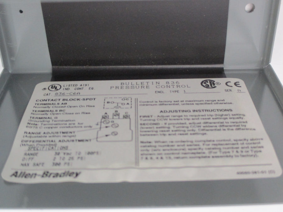 ALLEN BRADLEY 836-C6A SER. A 24-600V 100PSI NSNP