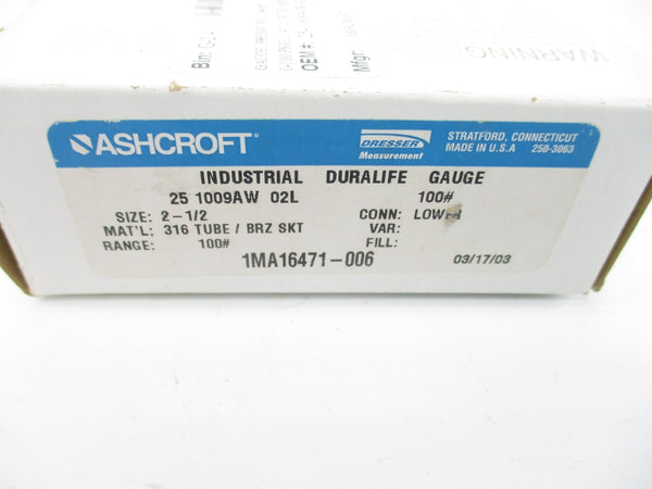 ASHCROFT 251009AW02L100# 100PSI 2-1/2" NSMP