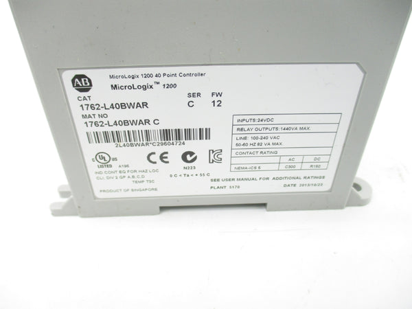 ALLEN BRADLEY 1762-L40BWAR SER. C F/W 12 100-240VAC NSNP
