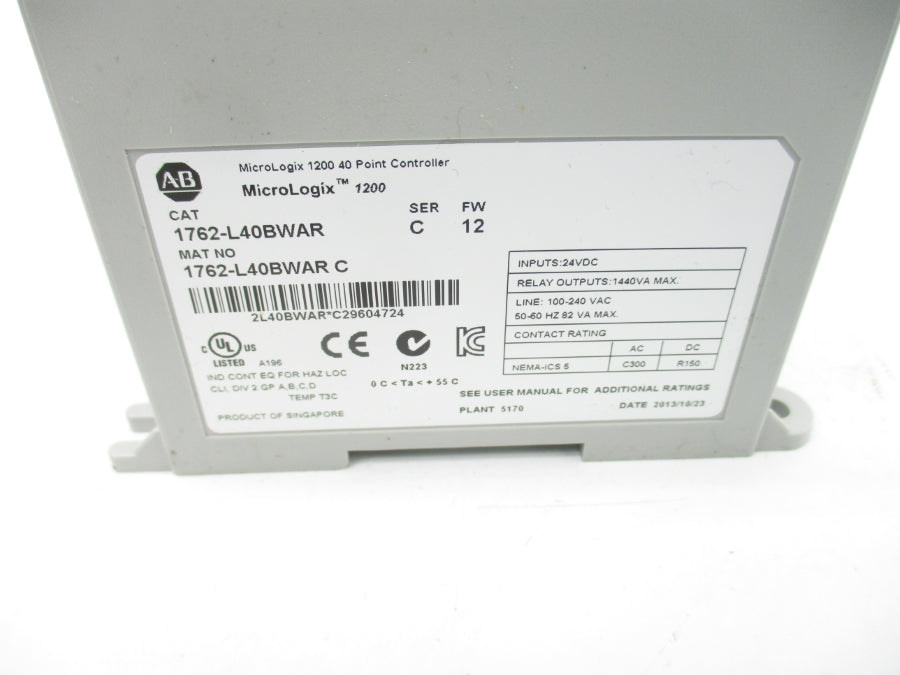 ALLEN BRADLEY 1762-L40BWAR SER. C F/W 12 100-240VAC NSNP