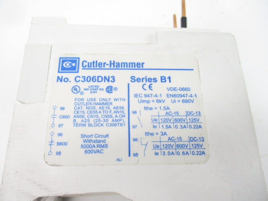 CUTLER HAMMER C306DN3 SER. B1 600VAC 0.6A UNMP