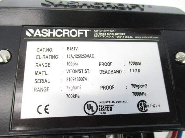 ASHCROFT B461V 125/250VAC 15A 100PSI UNMP