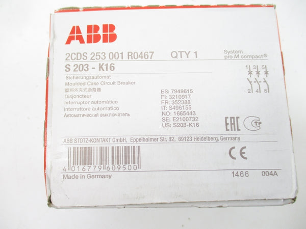 ABB S203-K16 2CDS253001R0467 16A NSFS