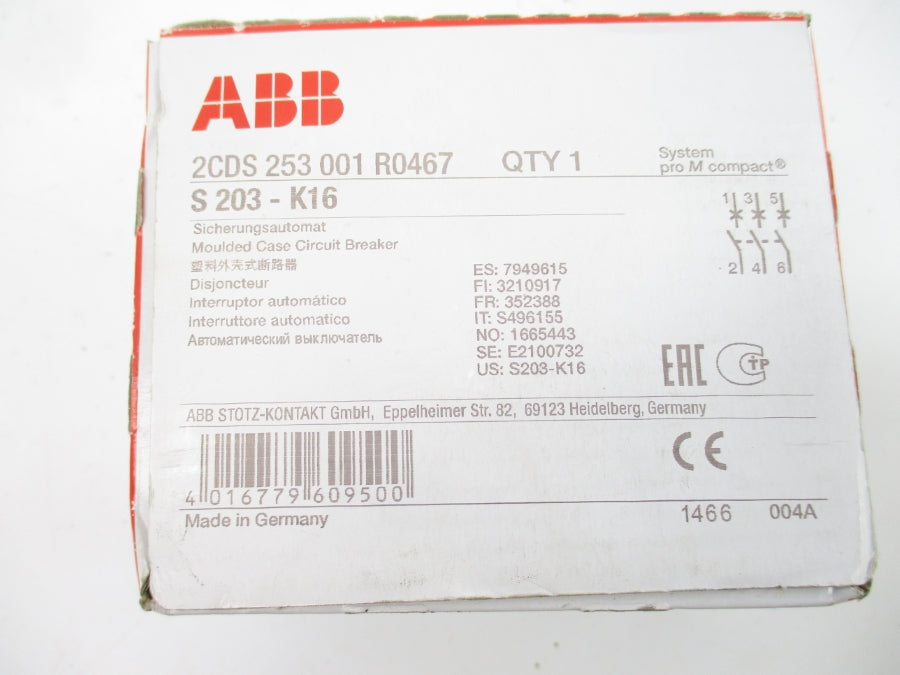 ABB S203-K16 2CDS253001R0467 16A NSFS