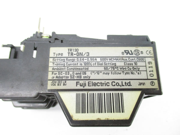 FUJI ELECTRIC TR-0N/3 TR13D 600VAC 0.64-0.96A UNMP