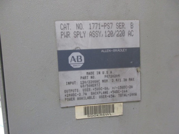 ALLEN BRADLEY 1771-PS7 SER.B POWER SUPPLY UNMP