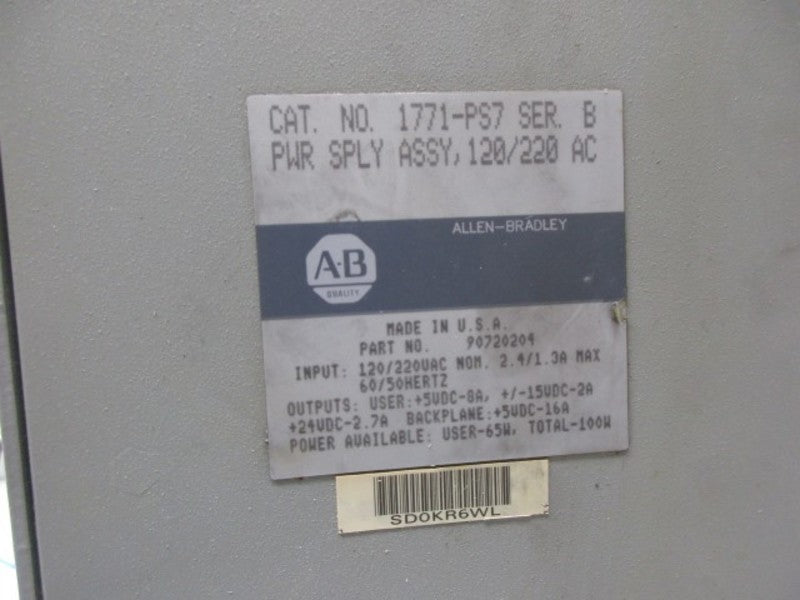 ALLEN BRADLEY 1771-PS7 SER.B POWER SUPPLY UNMP