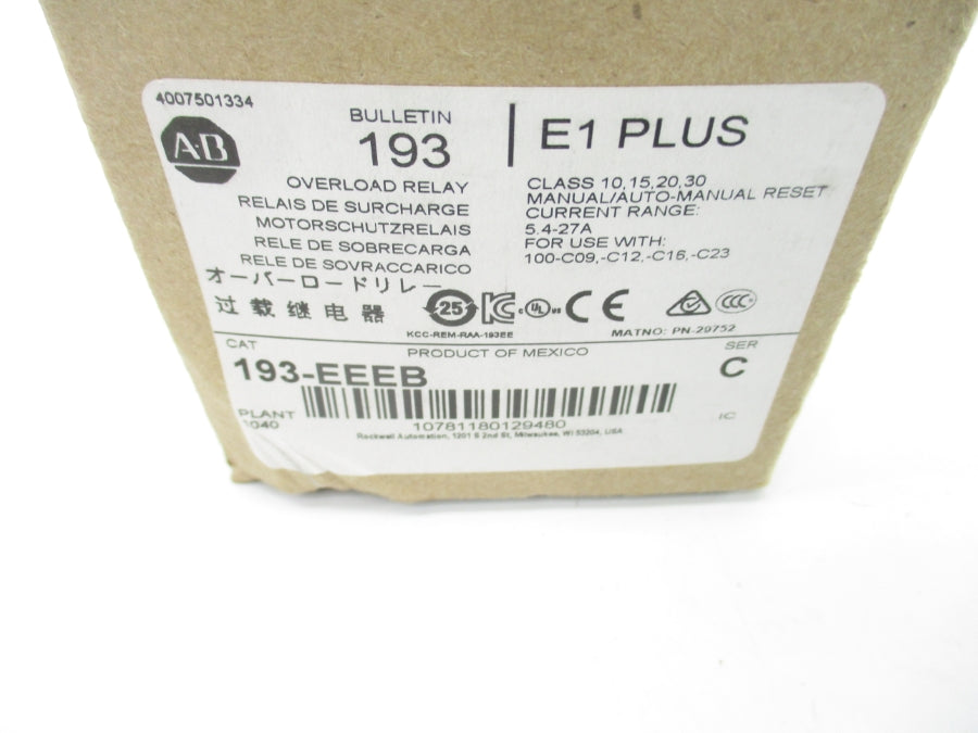 INDUSTRIAL SPARE PART 193-EEEB SER. C 600V 5.4-27A (AS PICTURED) (BR/WH) NSMP