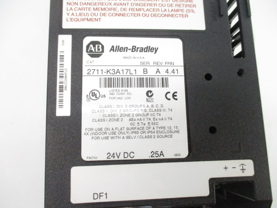ALLEN BRADLEY 2711-K3A17L1 SER. B F/W 4.41 24VDC .25A REV. A NSNP