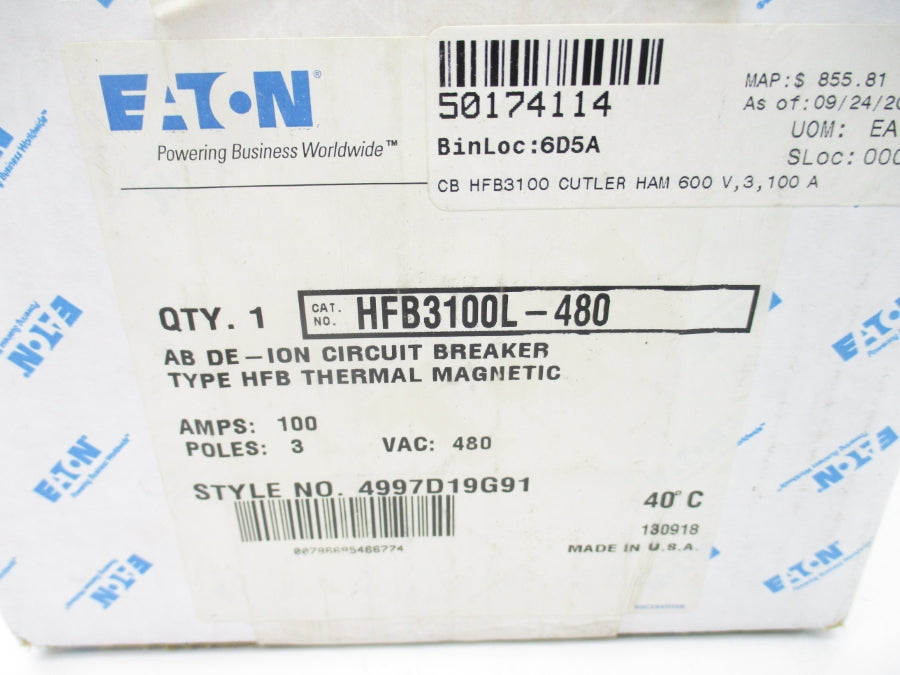 EATON HFB3100L-480 480VAC 100A NSMP
