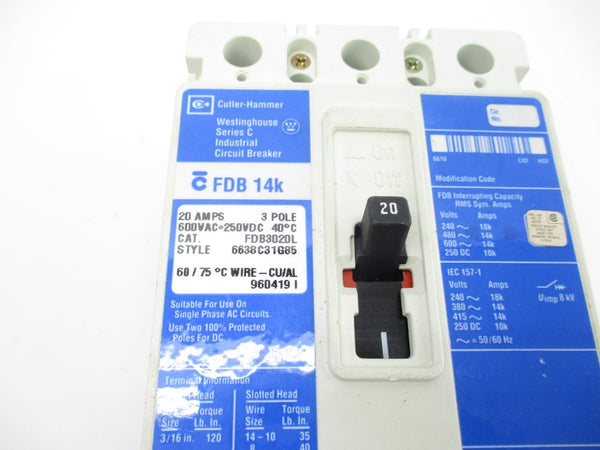 CUTLER HAMMER FDB3020L 600VAC 20A NSNP