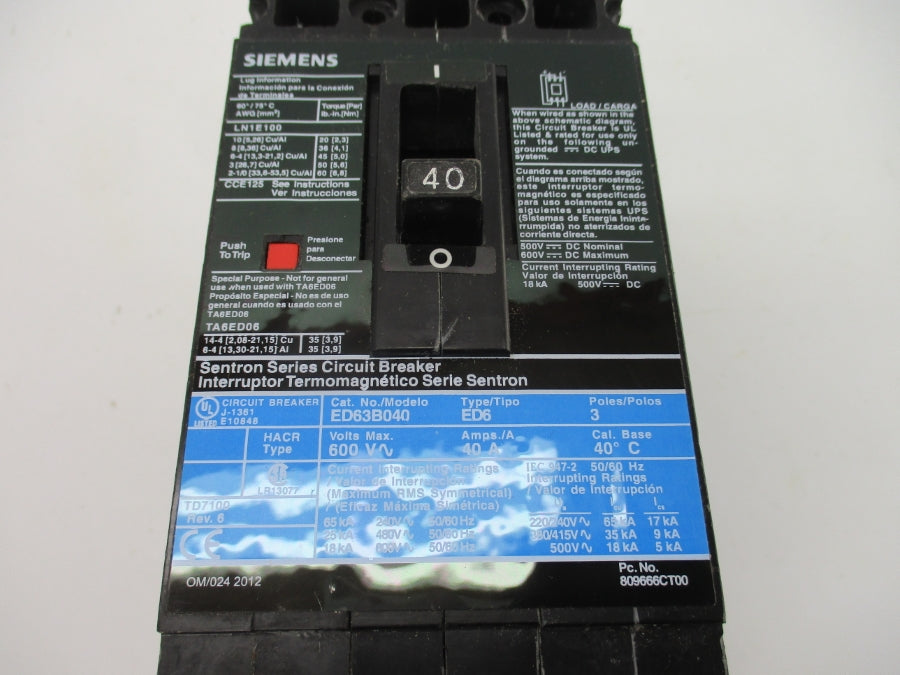 SIEMENS ED63B040 600V 40A NSNP